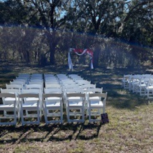 Chairs set up for a wedding venue