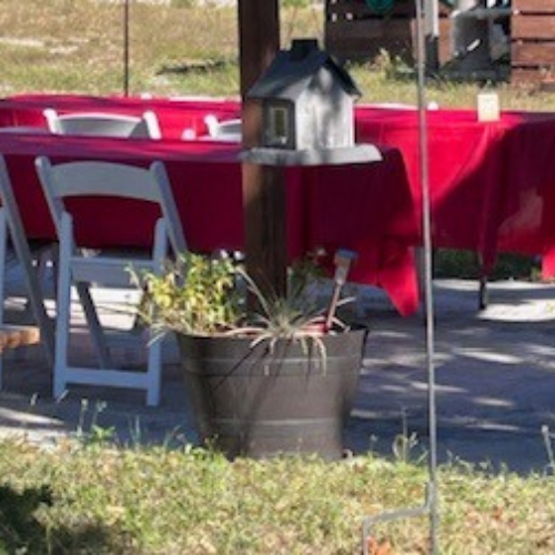 Chairs and tables set up for a wedding venue